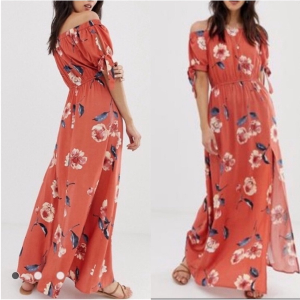 Band of Gypsies Floral Off The Shoulder Side Slit Maxi Dress 100% Viscose Small